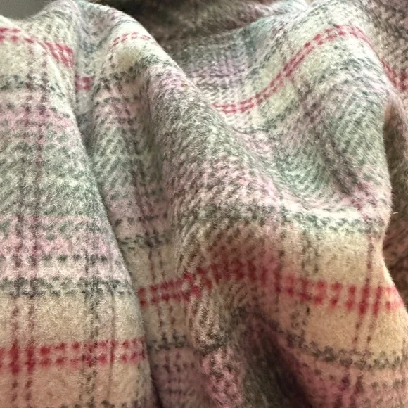 Cacharel Paris Plaid Wool Coat Green Pink Accents Size Small 6/7 Girls - Picture 10 of 10